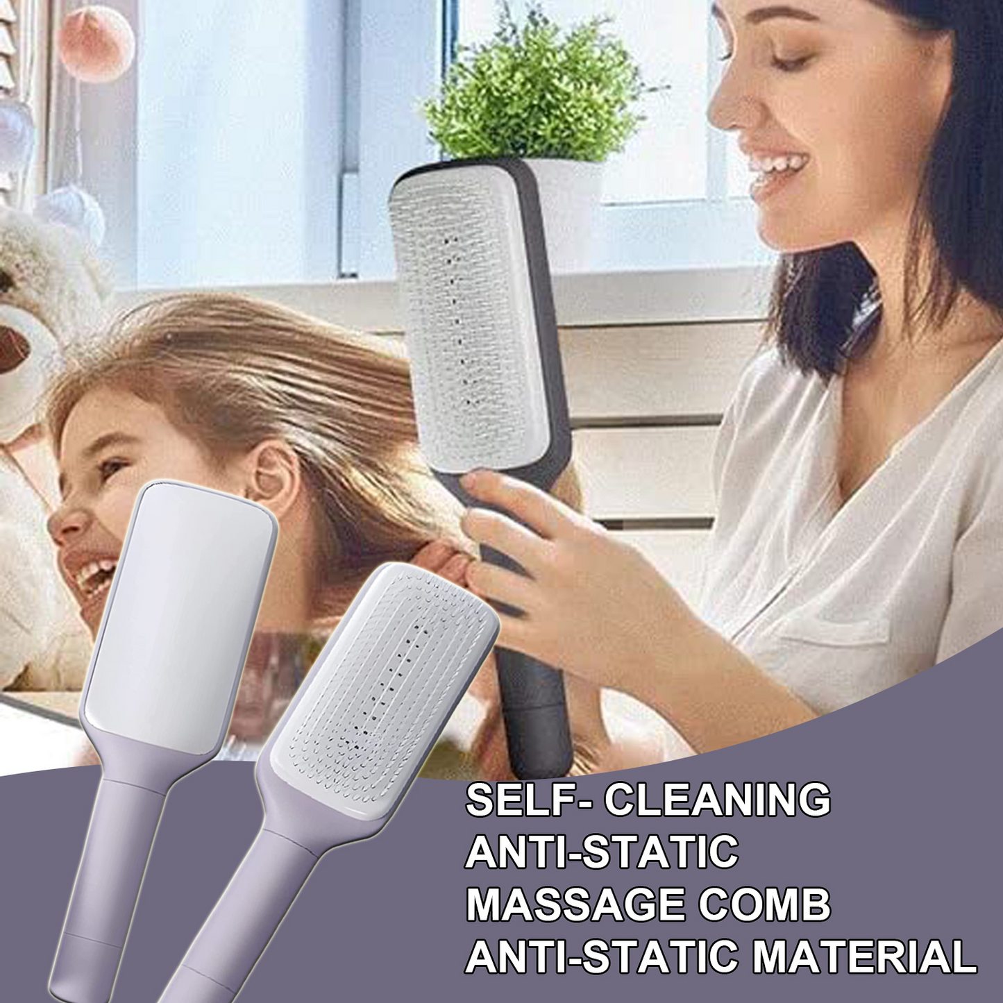 4-in-1 Self-Cleaning Anti-Static Hair Brush